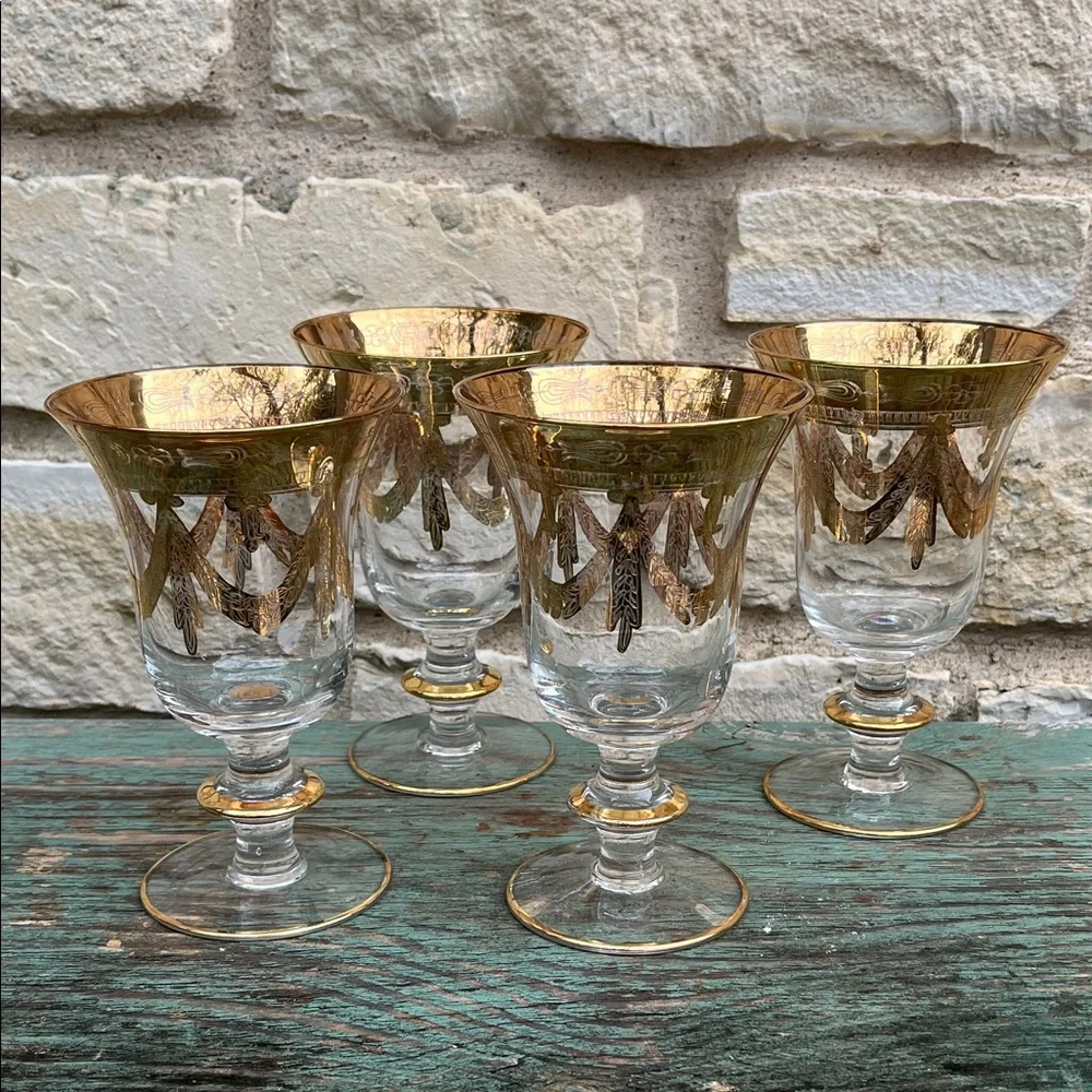 Vintage Discontinued Hand Blown Medici 24k Gold Water Goblet by Arte Italica - Picture 1 of 9